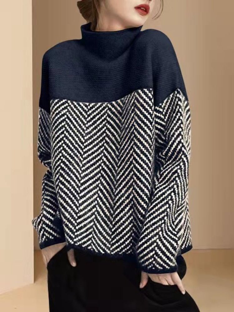 Emilia | Damen Zweifarbiger Strickpullover mit Musterdesign - Elle Zürich