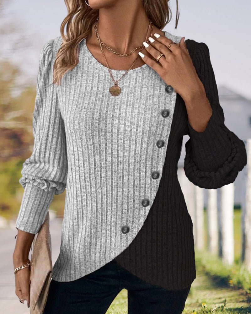 Eva | Damen Rippen-Strickshirt mit Knopfleiste - Elle Zürich