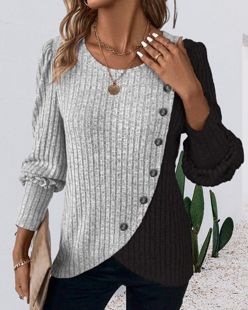 Eva | Damen Rippen-Strickshirt mit Knopfleiste - Elle Zürich