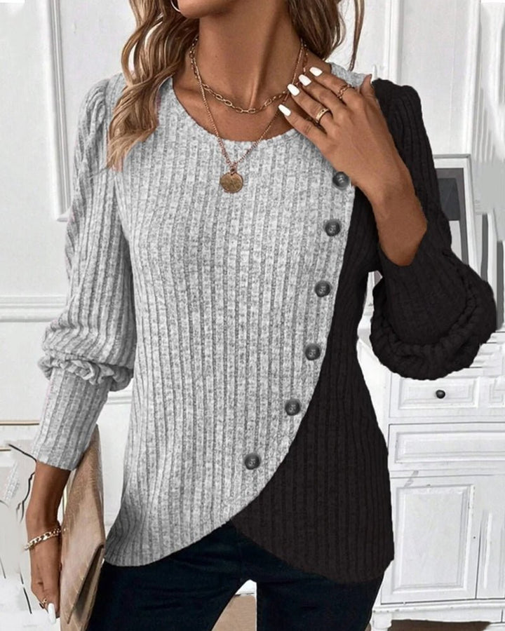 Eva | Damen Rippen-Strickshirt mit Knopfleiste - Elle Zürich