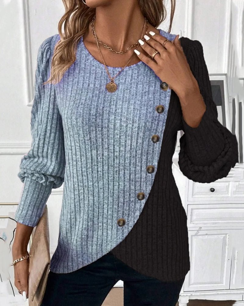Eva | Damen Rippen-Strickshirt mit Knopfleiste - Elle Zürich