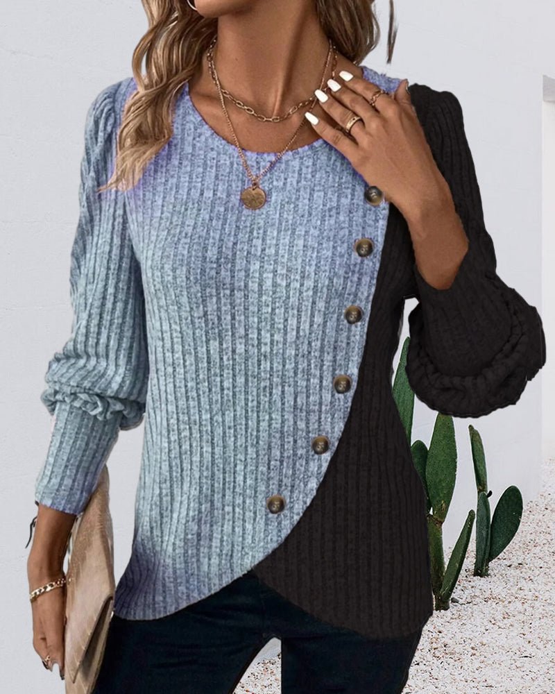 Eva | Damen Rippen-Strickshirt mit Knopfleiste - Elle Zürich