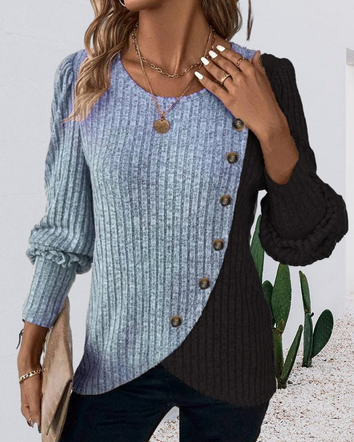 Eva | Damen Rippen-Strickshirt mit Knopfleiste - Elle Zürich