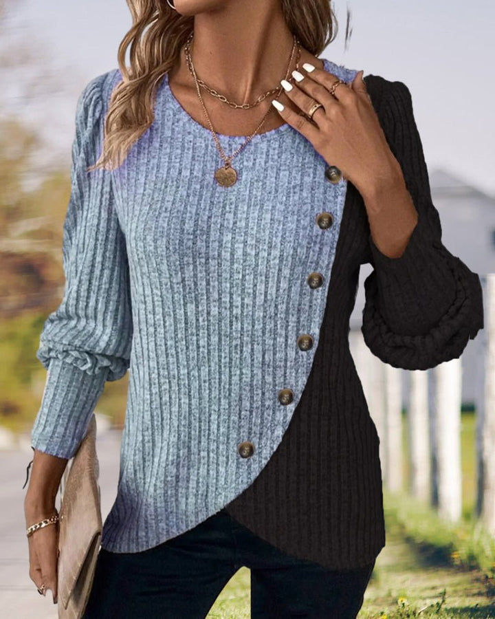 Eva | Damen Rippen-Strickshirt mit Knopfleiste - Elle Zürich