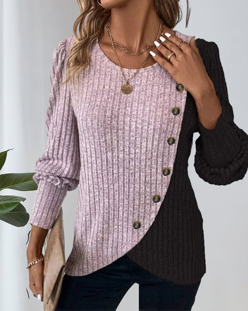 Eva | Damen Rippen-Strickshirt mit Knopfleiste - Elle Zürich