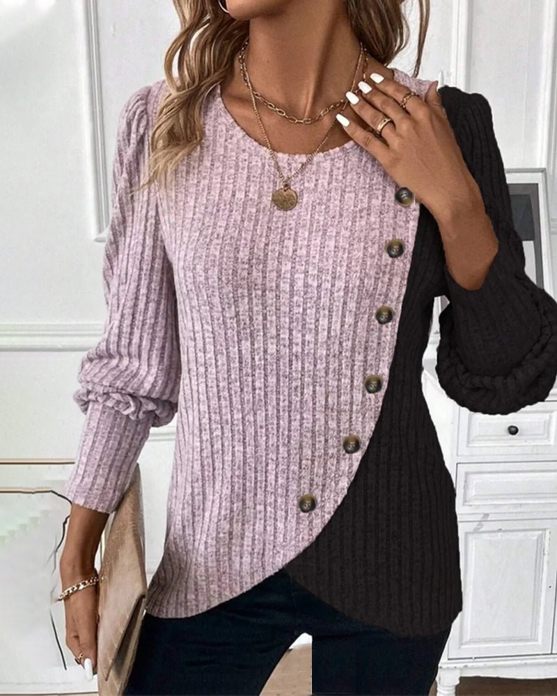 Eva | Damen Rippen-Strickshirt mit Knopfleiste - Elle Zürich