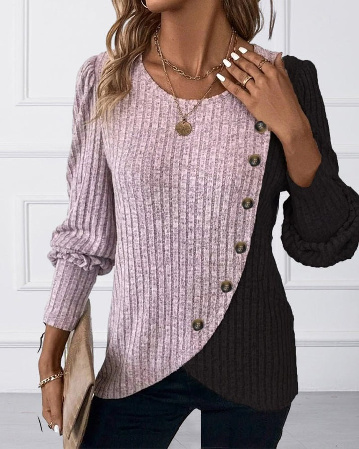 Eva | Damen Rippen-Strickshirt mit Knopfleiste - Elle Zürich