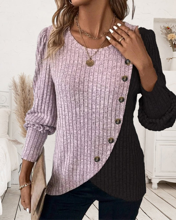 Eva | Damen Rippen-Strickshirt mit Knopfleiste - Elle Zürich