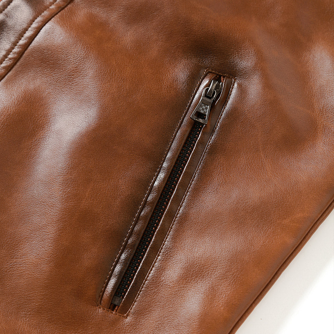 Lukas | Herren Winter Lederjacke mit Reißverschluss und Taschen