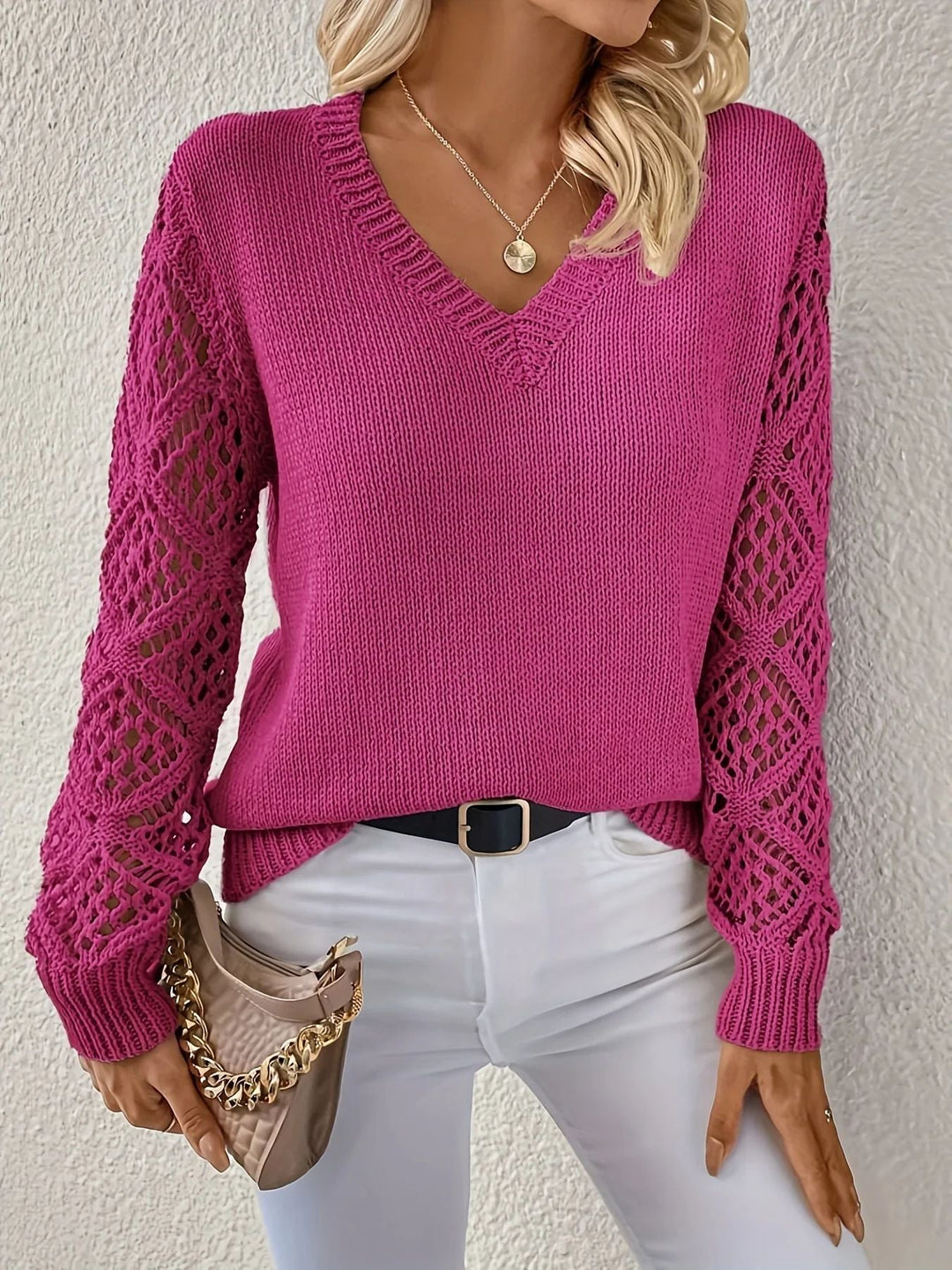 Johanna | Damen Strickpullover mit V-Ausschnitt und Spitze - Elle Zürich
