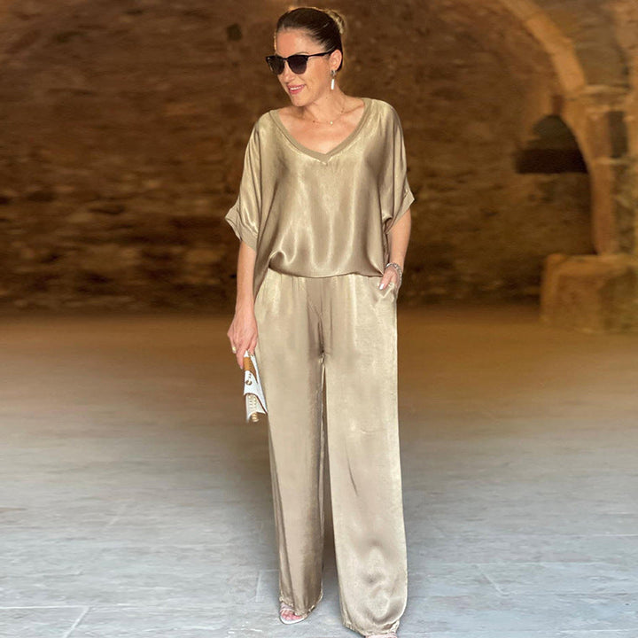 Rita | Damen Eleganter Lockerer Satin Jumpsuit - Elle Zürich