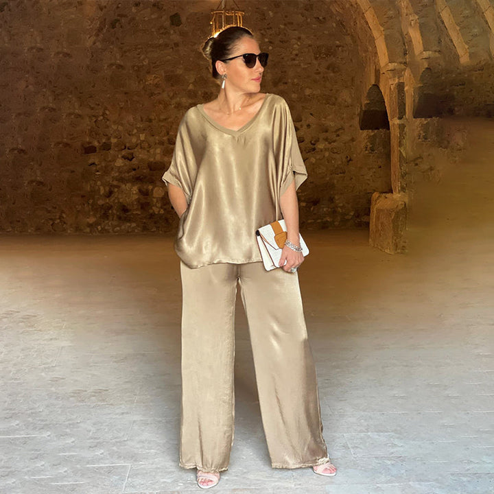 Rita | Damen Eleganter Lockerer Satin Jumpsuit - Elle Zürich
