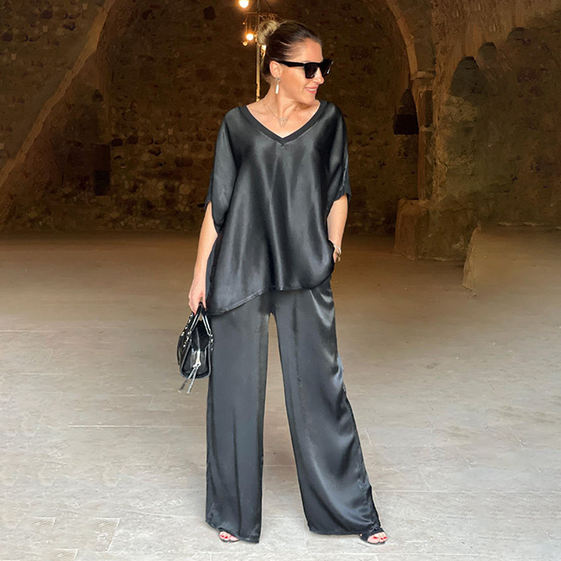 Rita | Damen Eleganter Lockerer Satin Jumpsuit - Elle Zürich