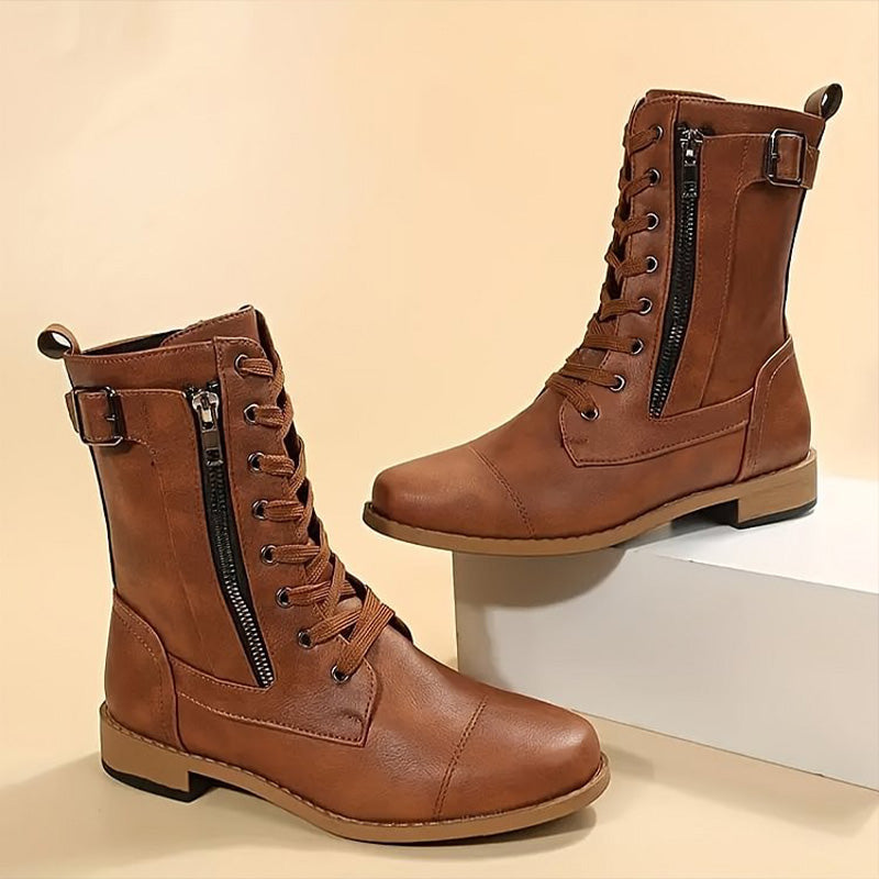 Maria | Damen Schnür Combat Boots mit seitlichem Reißverschluss - Elle Zürich