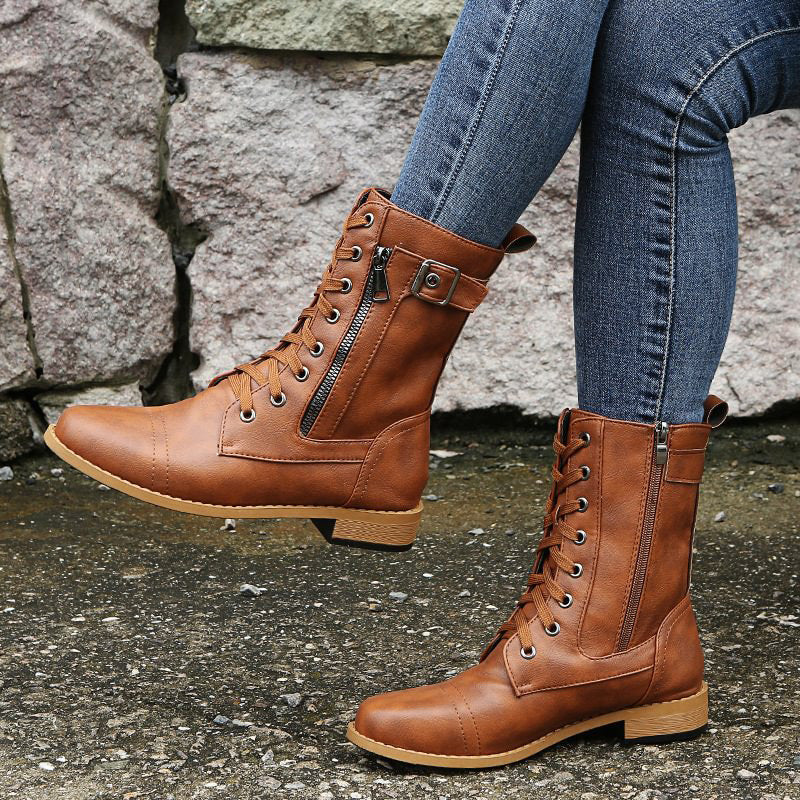 Maria | Damen Schnür Combat Boots mit seitlichem Reißverschluss - Elle Zürich