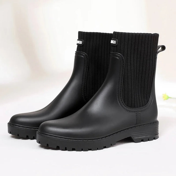 Christa | Damen Trendige Chelsea Stiefel mit Strickdetails