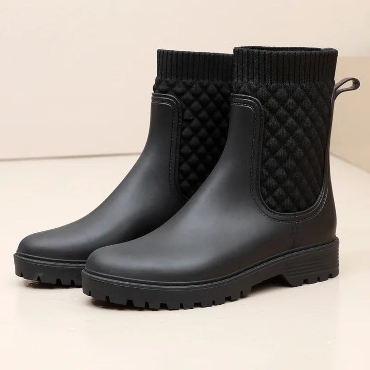 Christa | Damen Trendige Chelsea Stiefel mit Strickdetails